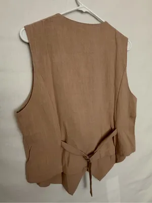NWT Heipeiwa Women Beige Cotton Linen Button Front Tailored Vest Top Sz L(A858) thumbnail 8