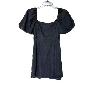 Abercrombie & Fitch Puff Sleeve Linen Mini Dress Square Neck Black M thumbnail 2