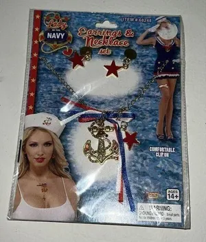 Forum Novelties Lady In The Navy Earrings Necklace Set Halloween Costume Accessory Adult Cosplay thumbnail 1