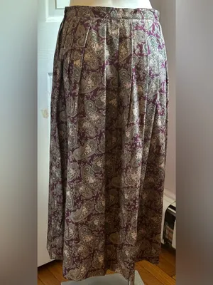 LOMBARDI INC Purple Cream Green Pleated Paisley Pockets Maxi Skirt Sz 14 thumbnail 3