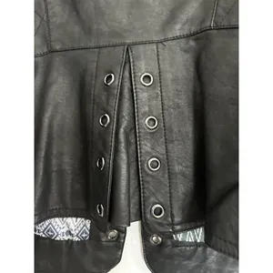 Odyn Women's Black Vegan Leather Moto Jacket. Quilted. Metal Accents. Zipper thumbnail 16