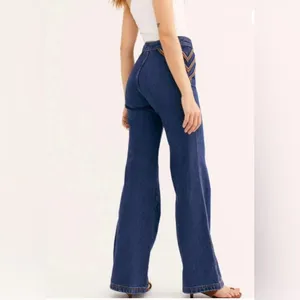 Free People Over The Rainbow Flare Jeans High Waisted Blue Women's Size 27‎ thumbnail 3