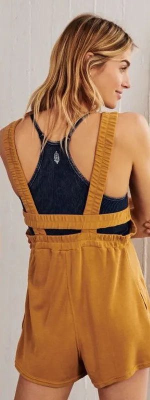 FREE PEOPLE FP Movement Heart Center Mustard Yellow Romper thumbnail 1