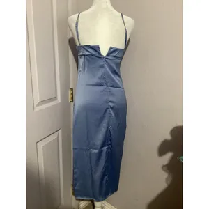WeWoreWhat Cowl MIDI Sleeveless Satin Charmeuse Slate Blue Dress 0 thumbnail 6