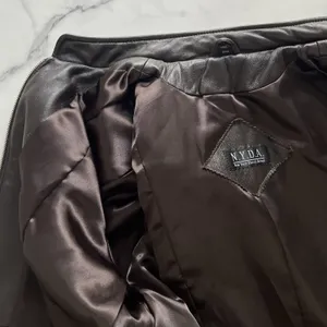 N.Y.D.A Leather Jacket Women Brown Soft Full Zip Modern Minimalist Moto Sz Large thumbnail 14