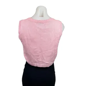 Shein Women Pink Strawberry Print Knit Crew Neck Crop Sleeveless Vest Sweater S thumbnail 2