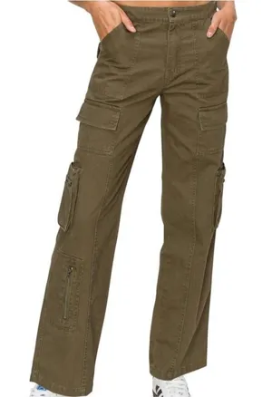 Love women s Olive Cargo Pants - Military Green Utility Style thumbnail 1