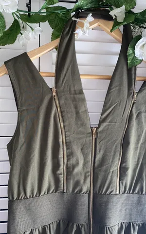 Army Green Sleeveless Romper W/ Gold Zippers thumbnail 2