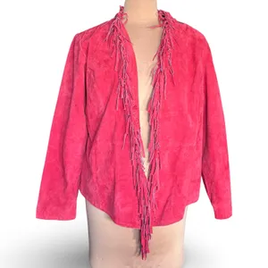 Vintage Red Suede‎ Leather Fringe Jacket Western Boho Statement Festival Piece thumbnail 2