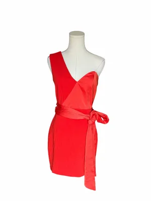 NBD x Revolve - NWT Jasper Red Orange One Shoulder Bow Mini Dress Sz S thumbnail 3