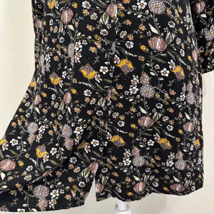 Natural Life Moody Floral Mini Shirt Dress Black Long Sleeve Rayon Cottage Med‎ thumbnail 4