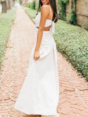 Cream Maxi Dress with Rushed Detailing thumbnail 2