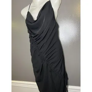 Abercrombie & Fitch Dress Womens Medium Black Satin Ruched Cowl Slip Midi Party thumbnail 5