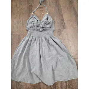 Blanco Mika Gray Cotton Made in Peru Halter Dress Eyelet Wood Beads Small thumbnail 5