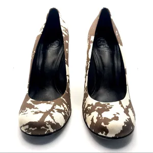Tory Burch Brown & Cream Fabric "Bria" Stacked Heel Pumps (5m) thumbnail 6
