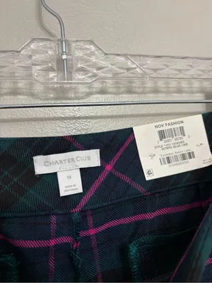 NEW Charter Club Wide Leg Crop Pants in Green, Blue, and Pink Plaid - Size 14 thumbnail 6