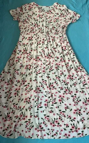 BEACH PARTY floral maxi dress smocked stretchy waist tassel strings size XXL thumbnail 4