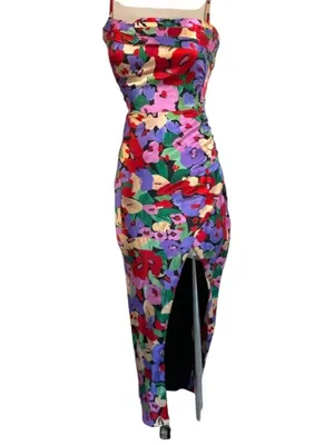 Nicholas Sorin Diamond Cutout Midi Dress Size 4 Red Green Purple NWT $500 thumbnail 7