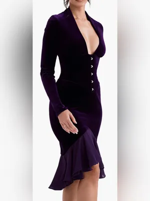 NEW House Of CB Dahna Corset Long Sleeve Purple Velvet Dress Sz XS thumbnail 3