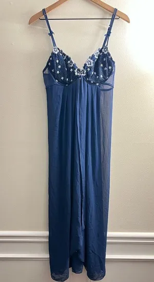 Victoria’s Secret vintage mesh sheer lace Midi nightgown open front push up L thumbnail 2