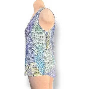 Jams World Hibiki Tank Top Large Blue Green Yellow Abstract Print Rayon‎ Hawaii thumbnail 4