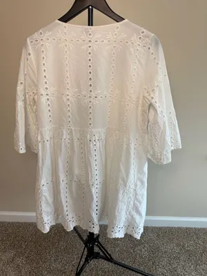 CAL STYLE White‎ Eyelet Embroidered Tiered Mini Dress thumbnail 2
