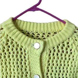 Vintage Authentic 60s 70s yellow cardigan Crochet Sweater Grandmacore Twee thumbnail 8
