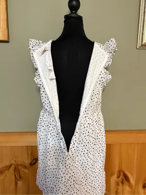 LOFT NWT White Mini Dress with Black Floral Print size 6 v-neck, ruffle sleeves thumbnail 7