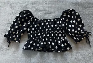 2Bella Polka Dot Blouse with Puff Sleeves Black thumbnail 4