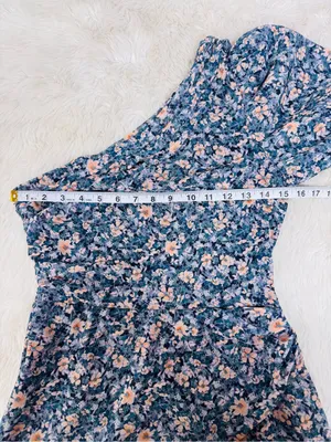 ASTR Santorini One Shouler Midi Dress Medium Blue Floral Wedding Guest Romantic thumbnail 14