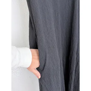 Minimalist Black Cotton Gauze V-Neck Midi Dress Lands' End Pockets S thumbnail 4
