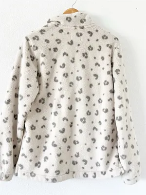 Abercrombie & Fitch Sherpa Gray Leopard Half Zip Fleece Pullover thumbnail 7