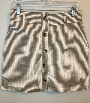 Abercrombie & Fitch Striped Button Front Mini Skirt Tan White M thumbnail 1