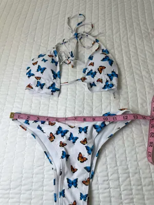 SHEIN White Bikini Set of Two with Blue & Orange Butterfly Print Size S thumbnail 3