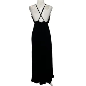 Reformation Black Halter Maxi Dress Open Back Ruffle Minimalist 90s Core Small thumbnail 4