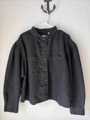 Levi's Black Oversized Button-Up Denim Shirt Jacket Size XL thumbnail 2