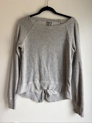 Pam & Gela long sleeve sweatshirt top with back zipper gray size small thumbnail 1