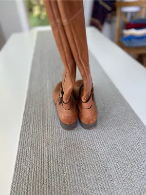 Nine West Vintage America Cognac Tan Brown Leather Riding Boots with Buckle Sz 8 thumbnail 6