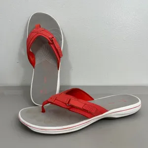 Clarks Cloudsteppers Brinkley Sandals Sz 11 Coral Orange Flip Flop Sporty‎ thumbnail 1