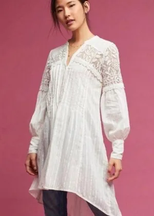 Feather Bone White Lace Long Sleeve Peasant Dress XS thumbnail 2