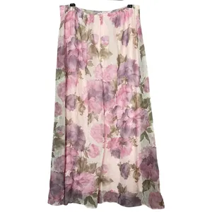 Vintage Floral Skirt Crinkle Pink Crinkle Maxi A-Line Made in USA Romantic 90s thumbnail 2