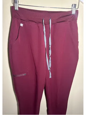 FIGS Jogger Scrub Pants Size S Burgundy Grey thumbnail 2