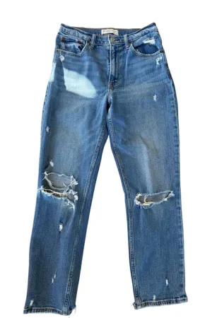 Abercrombie & Fitch The Mom High‎ Rise Distressed Jeans Medium Wash Blue Size 26 thumbnail 1