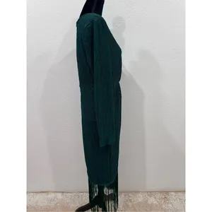 Women's Fringe Wrap Ruched V Neck Long Sleeve Solid Bodycon Party Maxi Dress siz thumbnail 7