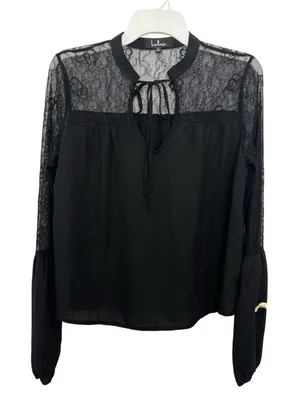Lulu’s Black Sheer Lace Top S Whimsigoth Dark Fairy Witchy Vamp Edwardian thumbnail 1