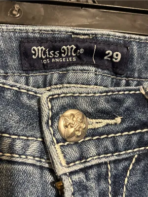 Miss Me Blue Denim Bootcut Jeans size 29 with Embroidered Cross & Wing Pockets thumbnail 7