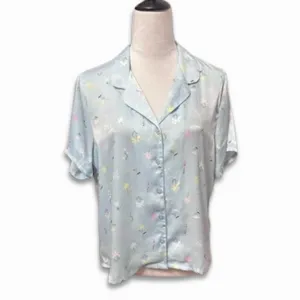 Abound Satin Floral Print Pajama Shirt M NWT Button Front Sleepwear Comfortable thumbnail 2