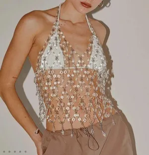 Peppermayo Crystal Embellished Crop Top - Silver and White thumbnail 1