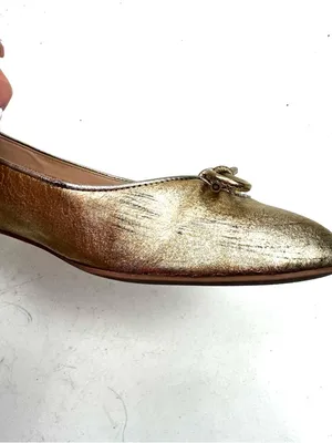 Stuart Weitzman Metallic Gold Ballet Flats Leather Size 7.5 thumbnail 5
