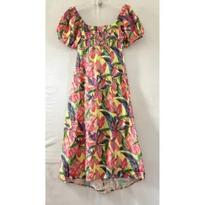 Farm Rio for Anthropologie Tropical Floral Smocked Linen Midi Dress XS thumbnail 2